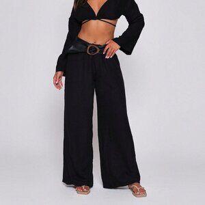 Black Casual Women's Tie Waist Trousers